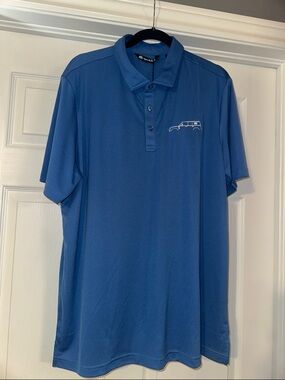 TravisMathew Blue Short-Sleeve Performance Polo with LandRover logo